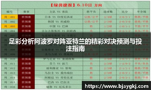 足彩分析阿波罗对阵亚特兰的精彩对决预测与投注指南